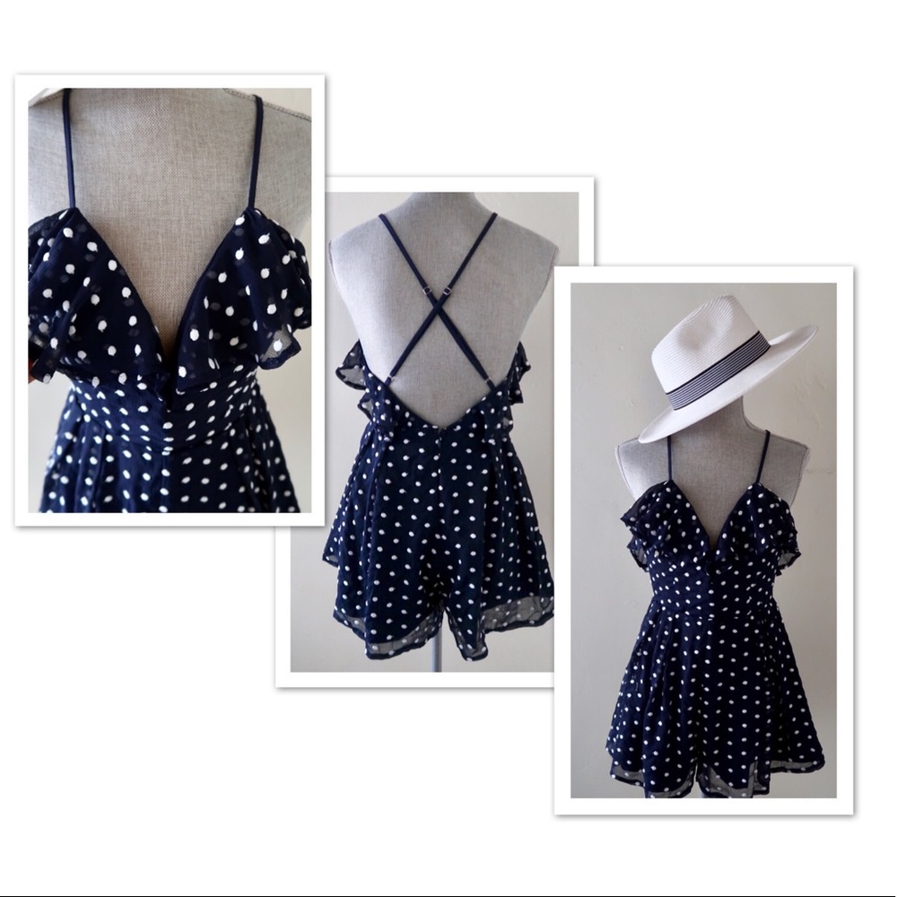 OLYA- Dazzling Navy and White Polka Dots Romper - Picture 3 of 5